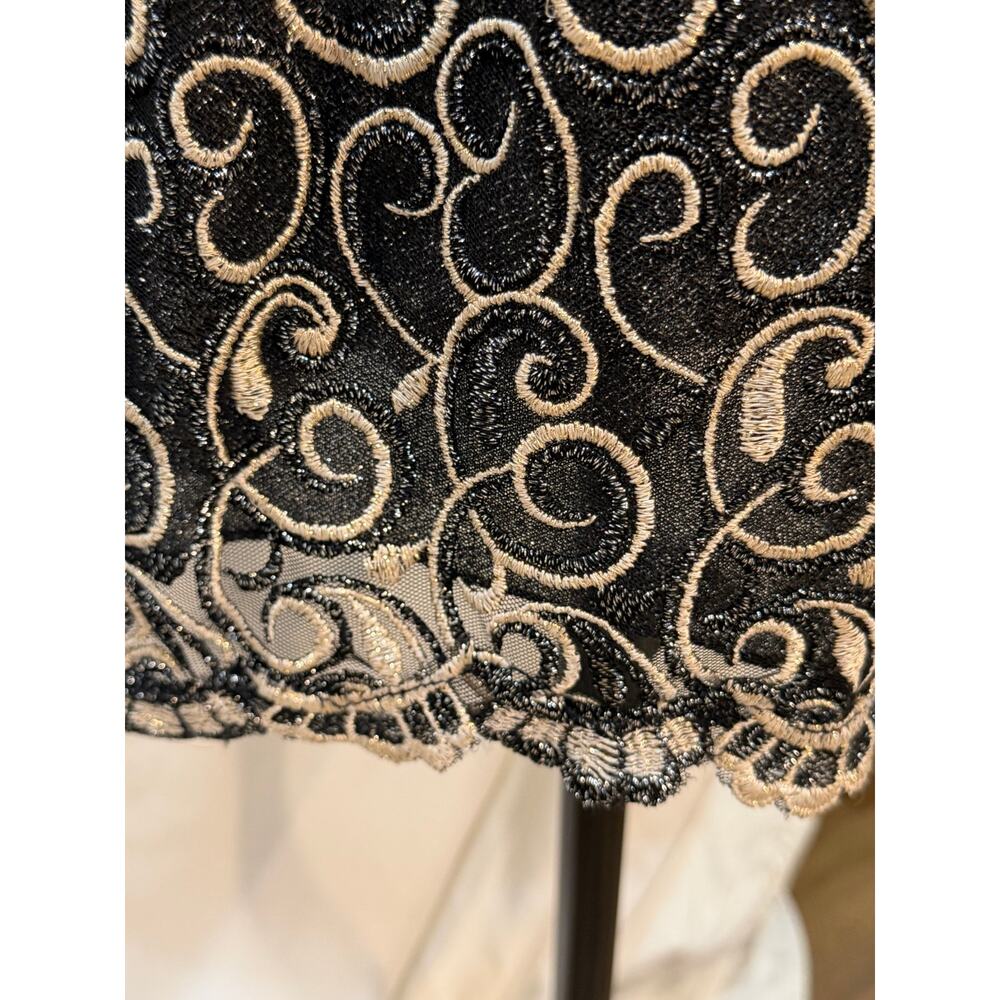 Vintage Poly Black Gold Embroidered Glitter Mesh Cocktail Mini Dress S - Picture 4 of 7